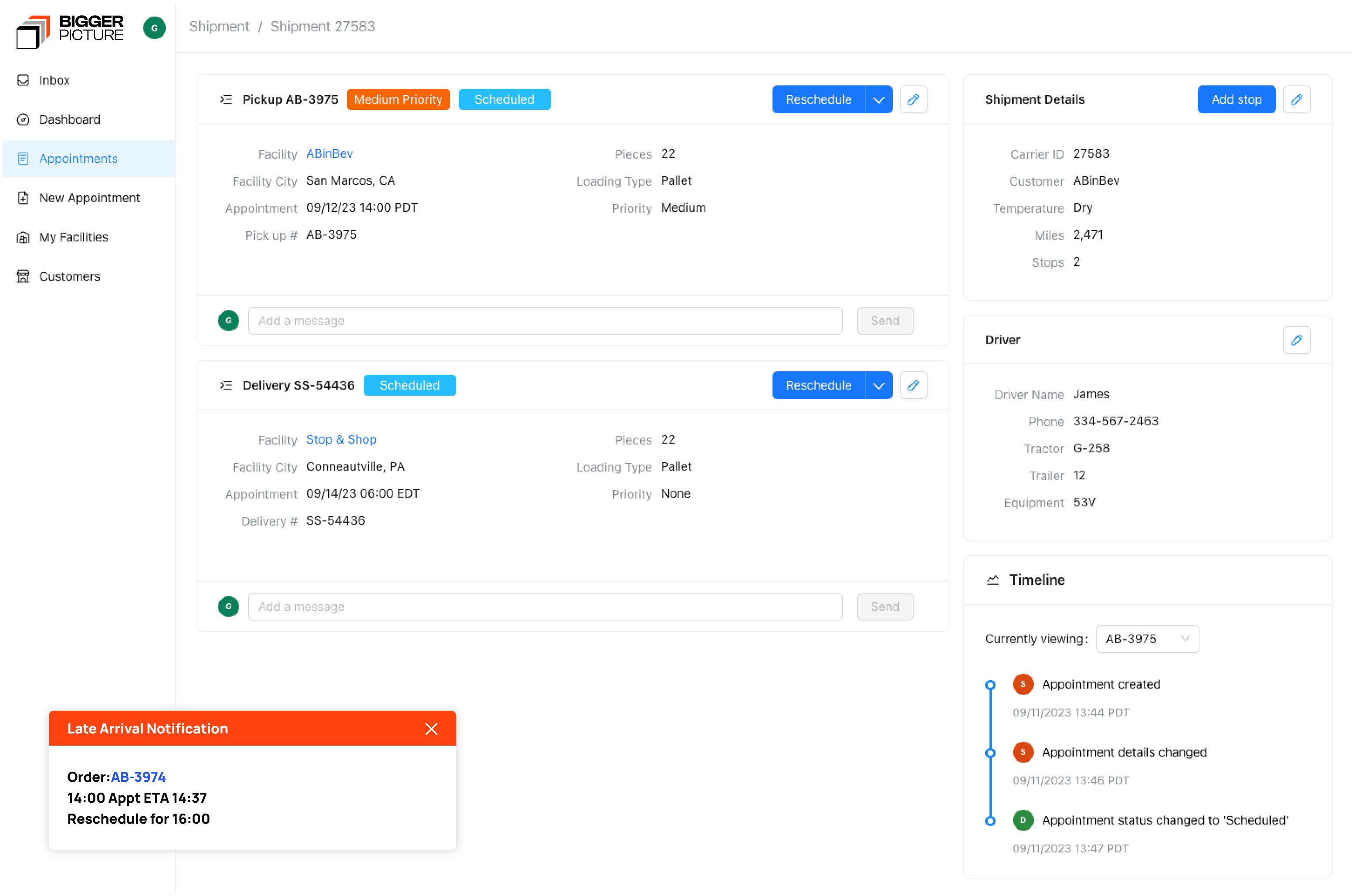 biggerpicture scheduling software screenshot notification